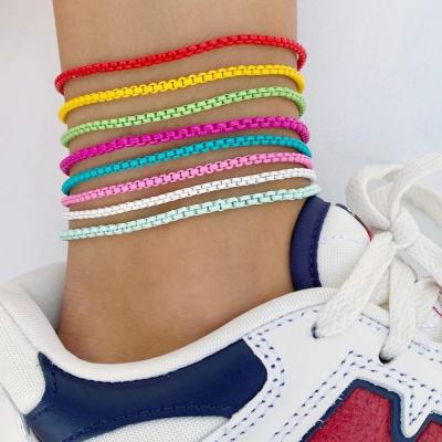 China Newest Design FASHIONABLE Candy Color Box Chain Barefoot Anklets For Women Girls Balloon Dogs Pendants Anklet Chain for sale