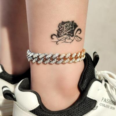 China FASHIONABLE Asymmetry Cuban Chain Rhinestone Full Pave Beach Foot Anklets For Women Hip Hop Miami Restraint Anklet Chain for sale