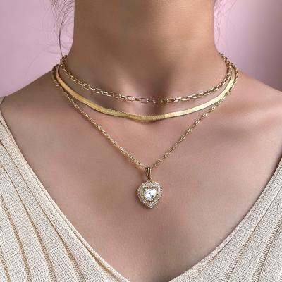 China FASHIONABLE Luxury Multi Layer Twisted Necklace For Women Jewelry Snake Chain Crystal Love Heart Charm Necklace for sale