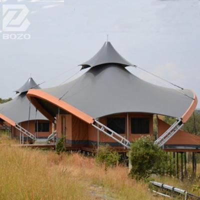 China UV Resistance Prefab Houses Camp PVDF Canopy Fabric Glamping Tents Tension Hotel For Sale for sale