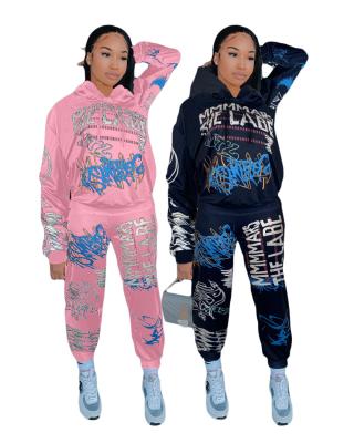 China Autumn Breathable Style Sleeve Long Print Design Fall Styles Tracksuits 2 Pieces Set Women Hoodie for sale