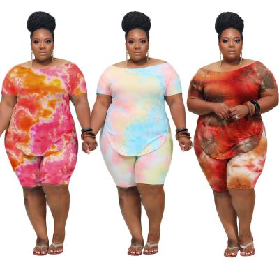 China QUICK DRY 4XL Plus Size Women Clothing 2021 Summer Tie Dye Sets Plus Size Shorts Sets Summer Two Piece Outfits For Women Clothing for sale