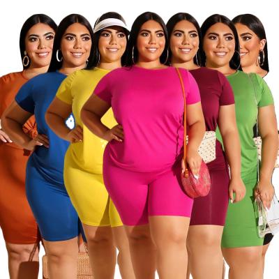 China Best Seller QUICK DRY Solid Color Plus Size 4Xl Single Size Set Sportswear Women Workout 2 Piece Set Plus Size Women Clothing for sale