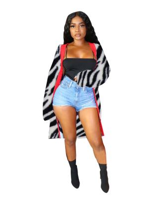 China Women Red Color Patchwork Zebra Patchwork Cardigan Sexy QUICK DRY Nightclub Long Designer Jacket Oversized Fall Clothes Winter Coats for sale