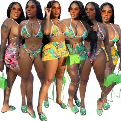 China Newest Best Selling Women Breathable Lady Beach Wear Full Printed 3 Piece Swimsuit Set Bikini Set Swimwear and Beach Wear for sale