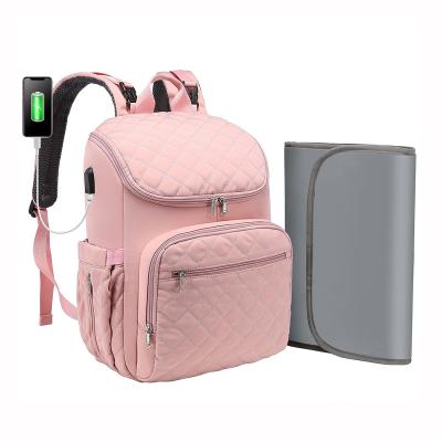 China With Multifunctional USB Diaper Bag Backpack Travel Mommy Backpack With Waterproof Portable Changing Pad for sale