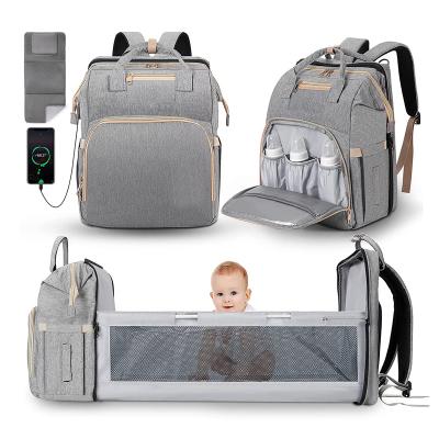 China With USB Large Capacity Waterproof Diaper Bag Multifunctional Baby Mommy Diaper Bag Backpack With Changing Station for sale