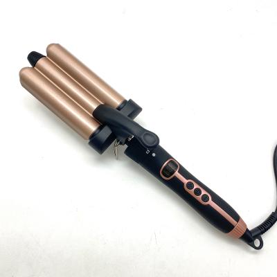 China 3 Barrel LED Curling Wand Curling Wand Hair Curler Iron Ceramic Deep Wavy Triple Barrel Aluminum Curling Wand for sale