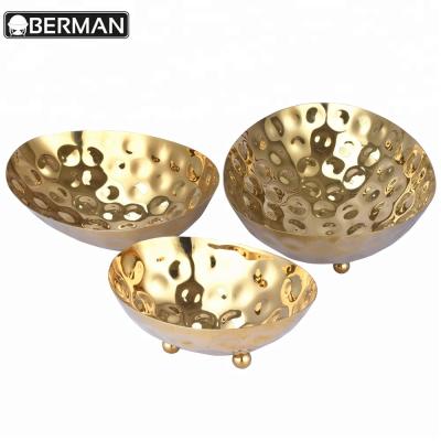 China Disposable Hammered Decorative Silver Plated Tableware Stainless Steel Metal Buffet Salad Bowl for sale