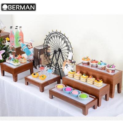 China Fashion Other Hotel Furniture Wooden Food Display Buffet Wooden Cake Stand For Banquet for sale