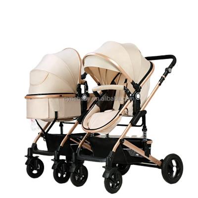 China Luxury Baby Stroller Baby Twins Canvas Stroller With Baby Strollers OEM En1888 Customized Stainless Steel Frame Logo Packing Wheels for sale