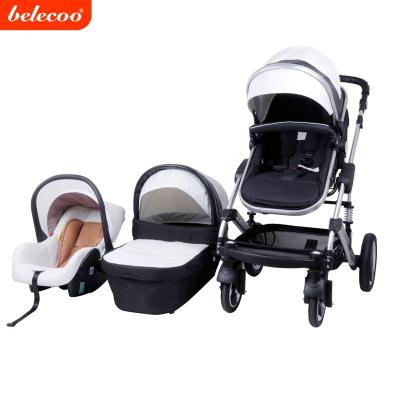 China Luxury Leather Elastic Cloth PU Baby Stroller Belecoo Baby Stroller for sale