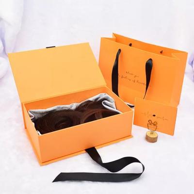 China Orange Wig Packaging Folding Gift Box With Satin Insert Wig Gift Boxes Set for sale