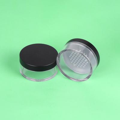 China Private Label Clear Matte Cosmetic Loose Powder Sifter Jar with Black Frosted Screw Cap 3g 5g 10g 20g 30g 50g ABS PS for sale