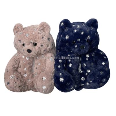 China Fuzzy Fabrics Accessories Christmas Teddy Bear Slippers One Size Fits All Women Girls for sale