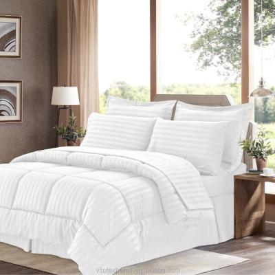 China Disposable 100% Polyester Microfiber Comforter 8 Piece Set With Embossed Stripes White for sale