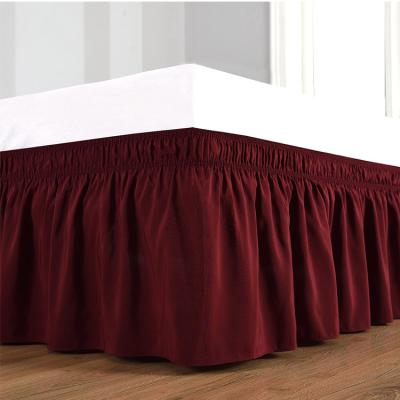 China Decoration Ruffled Bedskirt with Split Corners Queen Size Platform Dust Ruffle (12 inch drop) Gathered Bedskirt BURGUNDY for sale