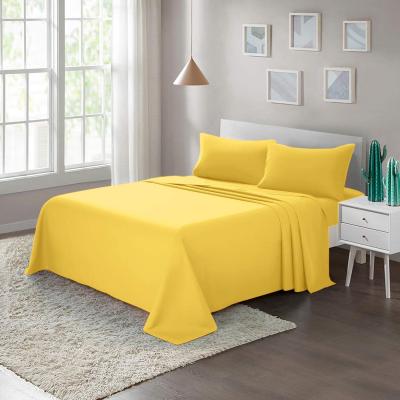 China Nondisposable Yellow Sheet Set 4-Piece With Deep Pocket Brushed Microfiber 1800 Bedding for sale