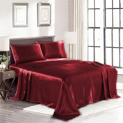 China Nondisposable 4pc Satin Bedding Sheet Set Deep Pocket Silky Satin Sheet Set Wrinkle Free Hypoallergenic Burgundy for sale