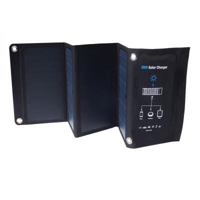 China Dual USB Charger Controller Portable Foldable Solar Mobile Phone 28W BLUE Cell Charger SunPower Fast Charging for sale