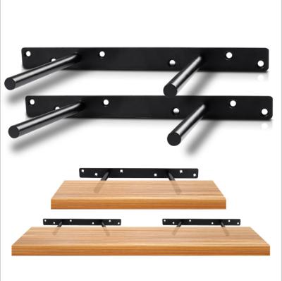 China Easy To Install Black Double T Support Shelf Support Bracket Metal Invisible Hidden Floating Shelf Bracket Single Layer Manufacturer for sale