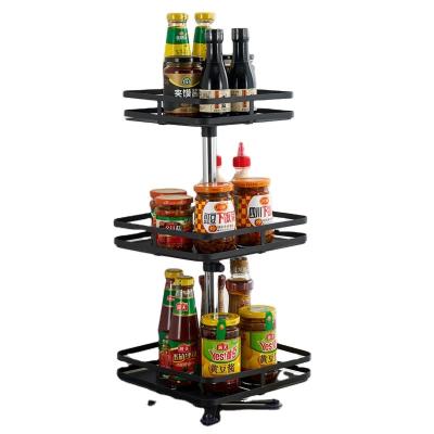 China Eco-Friendly Organizer Storage Rack 3-Layer Rotating 3-Layer Kitchen Square Spice Rack Organizer Storage Seasoning Rack 2 Tiers for sale