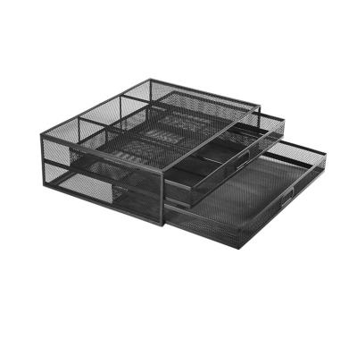 China Stocked metal Mesh Desk Organizer with Sliding Drawer, Double document Tray for sale