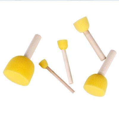 China Eco-friendly Kids Drawing Tools Early Education Diy Painting Toys Yellow Creative Foam Joint Graffiti Wooden Handle Sponge Brush For Kids for sale