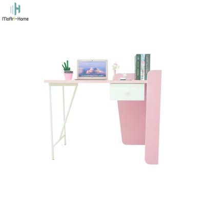 China Eco-friendly Design Minimalism Computer Desk Case Pink Color, Student Study Desk Set Melamine Board With Metal Legs Hotel Aprtment for sale