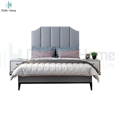 China Modern King Queen Double Bed Frame Bedroom Slat Fabric Storage Wholesale Furniture Flannel Wooden Headboard for sale