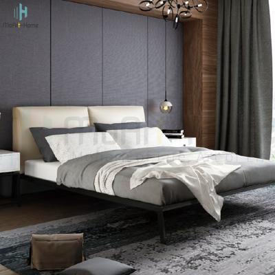 China Nordic Minimalist Solid Wood Modern Wedding Italian Leather Bed Nappa Storage Design Bed Soft Bed Double Bed for sale