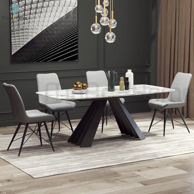 China eco-friendly luxury style marble top dining table with carbon steel base for hotel villa for sale