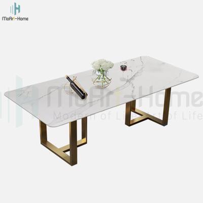 China Modern Eco-friendly Luxury White Italian Style Marble Slate Dining Table Set Factory OEM for sale