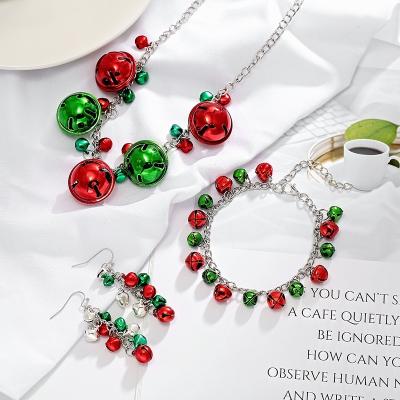 China Holiday Decorations Fashion Fine Jewelry Necklaces Party Merry Christmas Suit Gift Color Bell Earrings Necklace Jewelry Set for Woman for sale