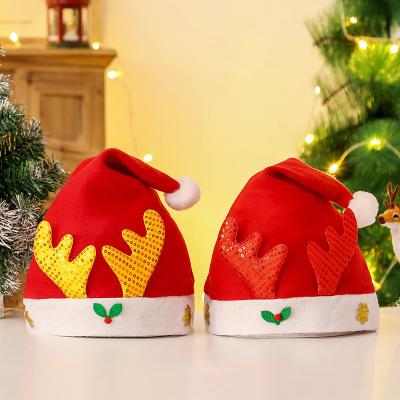 China Christamas Decoration Deer Horn Merry Christmas Red Yellow Antlers Hat Happy New Year Gift Santa Claus Hat For Xmas Decorations Christmas Hat for sale