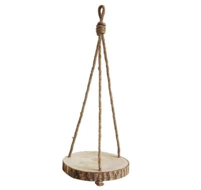 China Sustainable Custom Wood Hanging Decorative Wooden Hanging Shelf Paulownia Log Flower Pot Hanging Shelf for sale