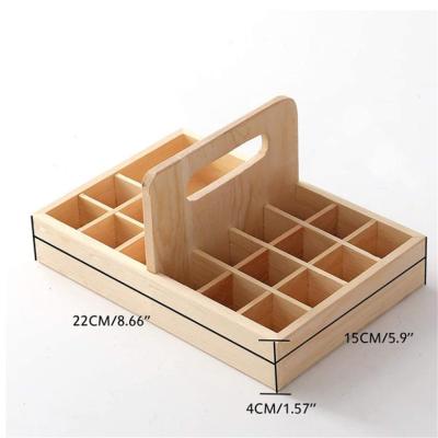 China Handmade Wooden Essential Oil Portable Carrying Organizer 20 Bottles Oil Display Stand Wooden Storage Box With Handle for sale