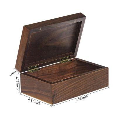 China Handmade Wooden Box With Hinged Lid Keepsake Wooden Jewelry Boxes Walnut Decorative Small Lid Memory Box for sale