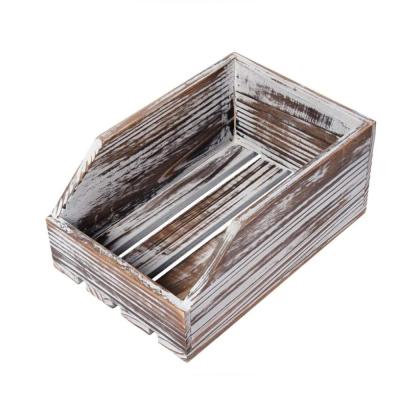 China Eco-Friendly Burnt Wood Paper Basket Whitewashed Wooden Box Nesting Tray Stackable Document Storage Crate File Organizer for sale