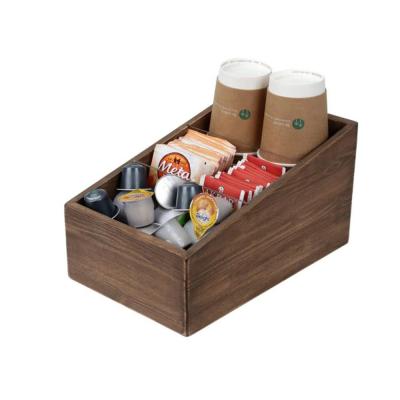 China Countertop Coffee Accessories Coffee Condiment Organizer Tea Holder Wood Tea and Coffee Storage Viable Organizer Box for sale