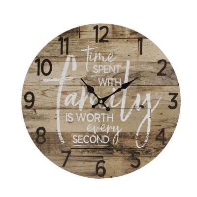 China Contemporary High Quality Round Printed Wooden Grain Wall Clocks Antique Retro Farmhouse Wood Design for sale