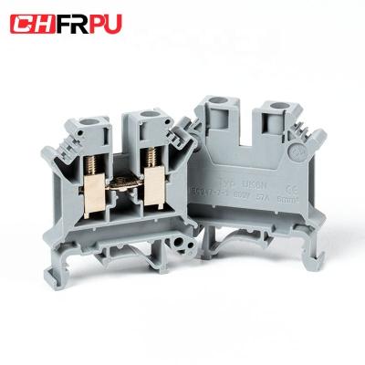 China CHFRPU UK6N 6mm2 DIN Rail Screw Terminal Block Brass Pluggable Conductor Screw-in Terminal Block Low Voltage Cable Connector 24-10 for sale