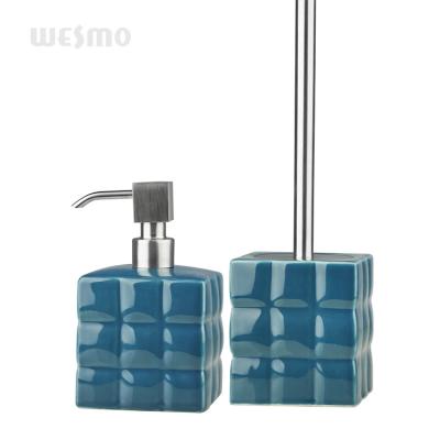 China Sustainable High End Porcelain Ceramic Stoneware Bathroom Accessory Set Soap Dispenser for sale