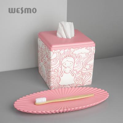 China Children's Pink Cute Style For Kids Polyresin Tissue Holder Box for sale