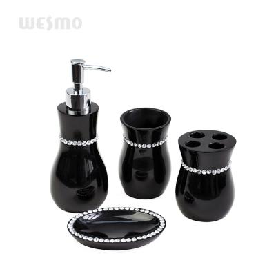 China Sustainable Polyresin Black Bathroom Accessories With Rhinestones for sale