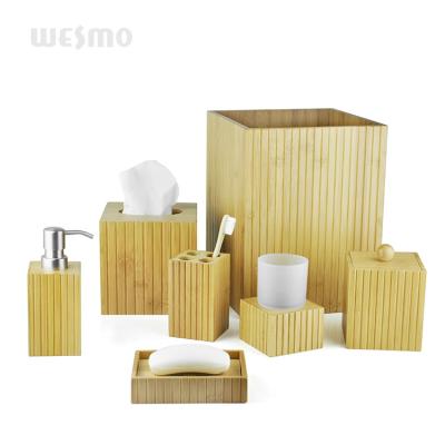 China Sustainable Home Decoration Beige Seven-piece Reasonable Price Bamboo Accessories For Bathroom for sale