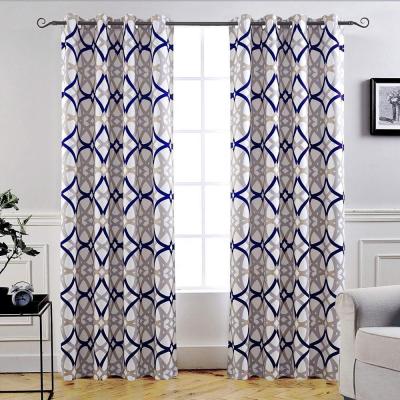 China Geometric Printed Blackout Circular Grommet Woven Thermal Insulated Top Drapes for sale