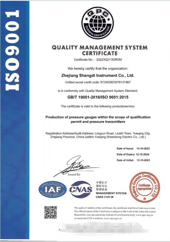 ISO9001 - Zhejiang Shengdi Instrument Co., Ltd.