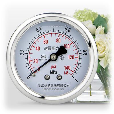 China Produced 60mm Liquid Filled Oil Pressure Gauge with 2.5% Accuracy and Axial Clip Design for sale