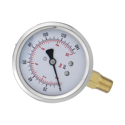 China ZG1/4 draad 62,5 mm glycerol gevulde manometer voor nauwkeurige vloeistofdrukmeting Te koop